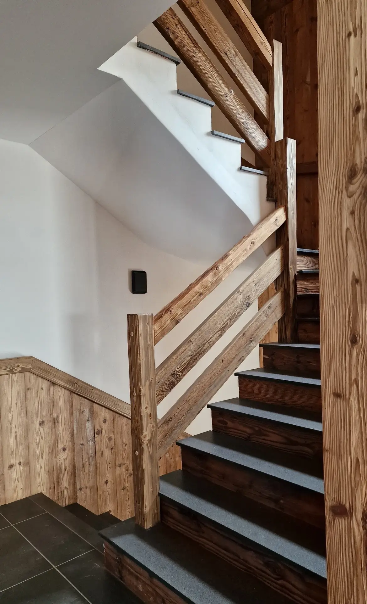 L’entrée et sa rampe en vieux bois