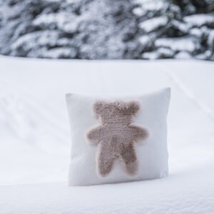 Coussin Ourson en feutre de laine et fausse fourrure