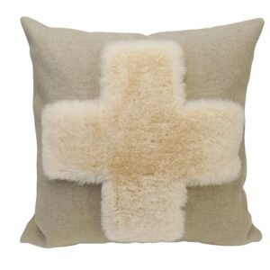 Coussin Cervin lin, croix en fausse fourrure