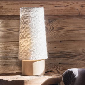Lampe à poser Annecy, bois et tissu beige