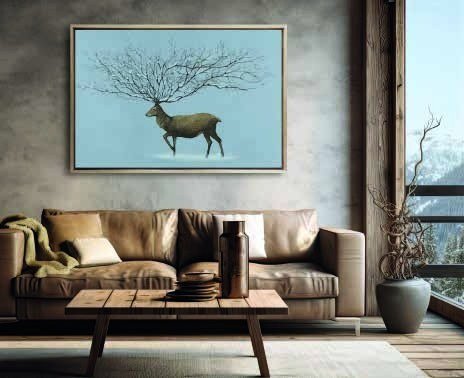Toile d'artiste en situation dans un intérieur de chalet