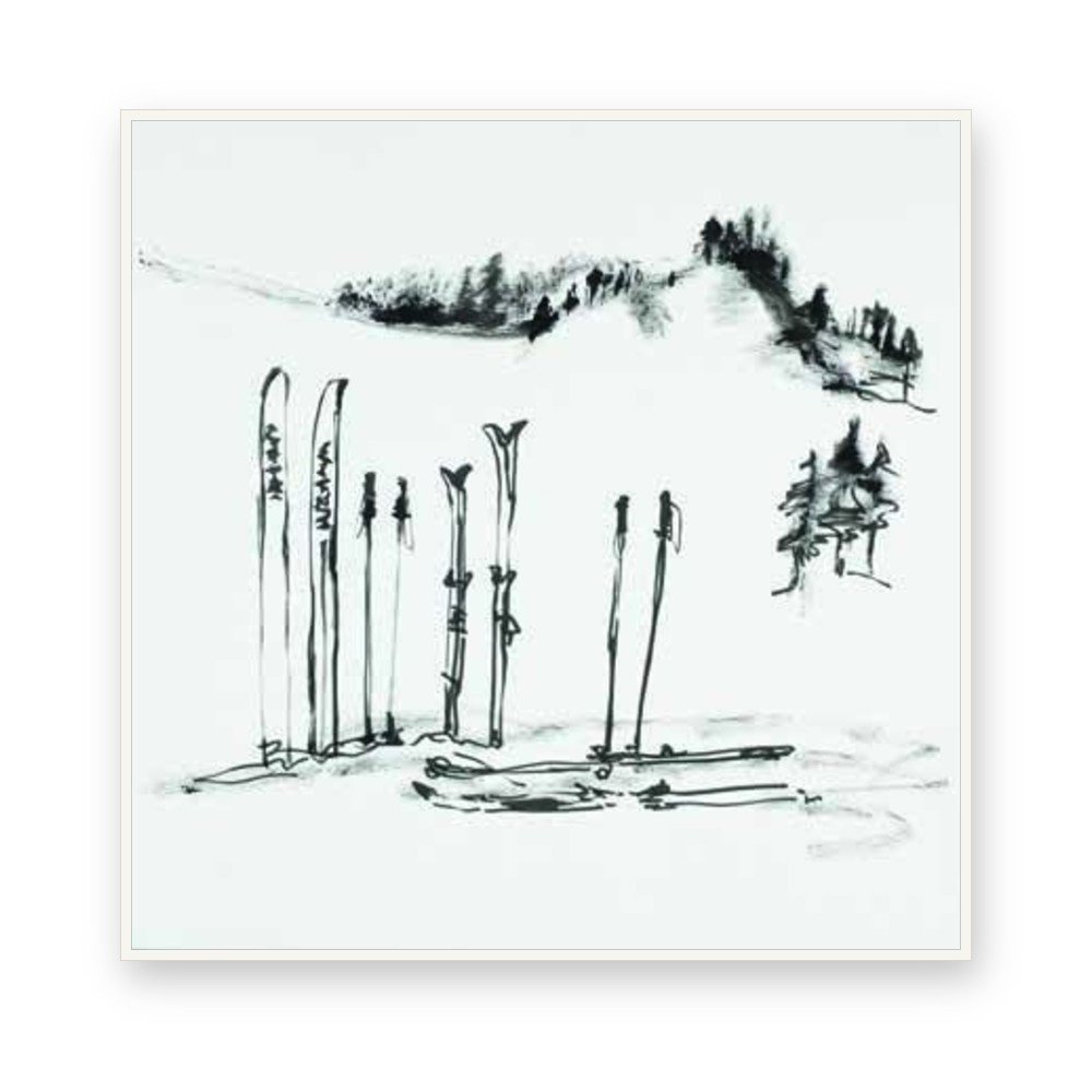 Toile « Bâtons de ski » en caisse américaine blanche