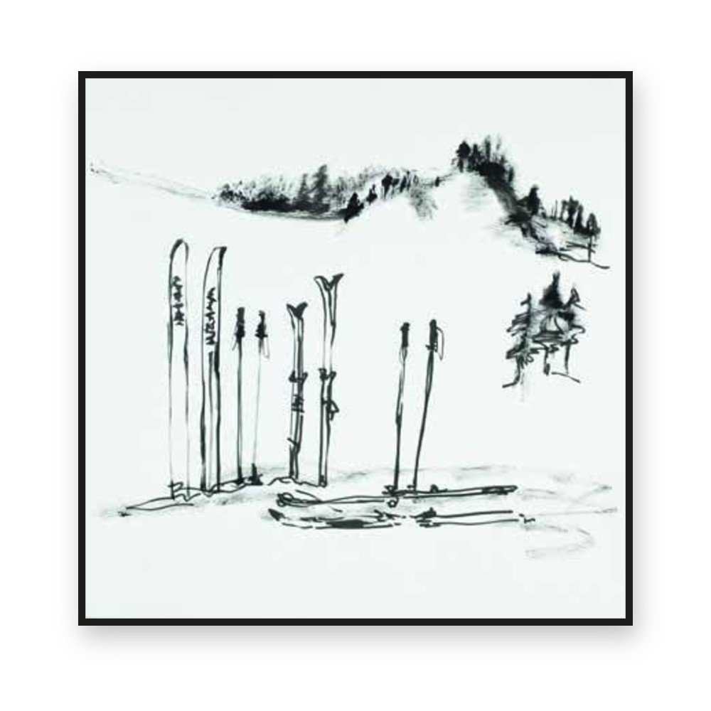 Toile « Bâtons de ski » en caisse américaine noire