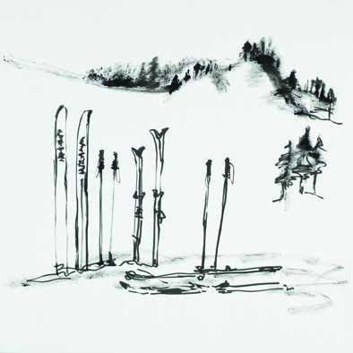 Toile « Bâtons de ski », impression d'art rehaussée à la main