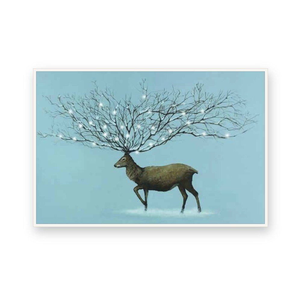 Toile « Cerf de Noël lumineux » en caisse américaine blanche