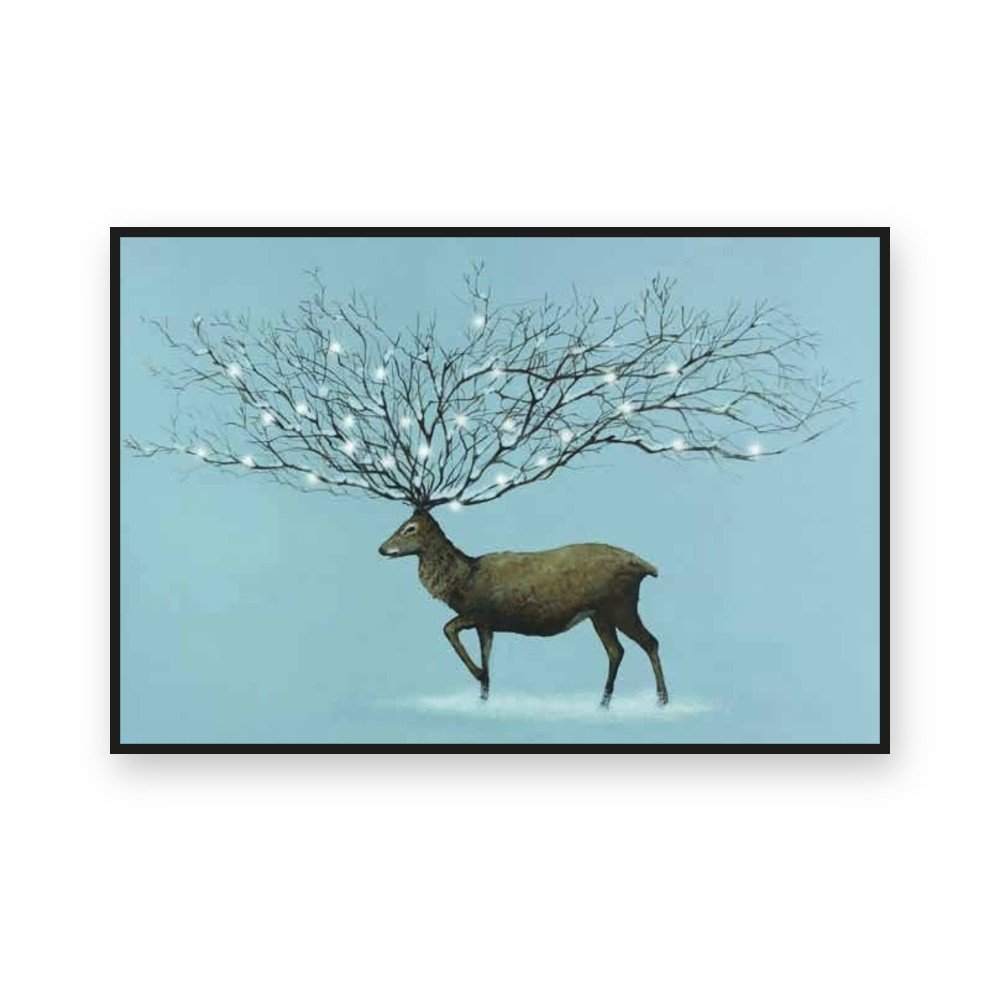 Toile « Cerf de Noël lumineux » en caisse américaine noire