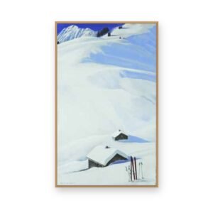 Toile « Chalets dans la montagne » en caisse américaine chêne