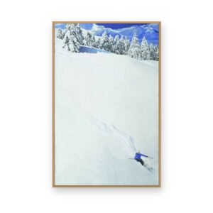 Toile « Skieuse » en caisse américaine chêne