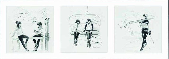 Toile « Triptyque vacances au ski », impression d'art rehaussée à la main